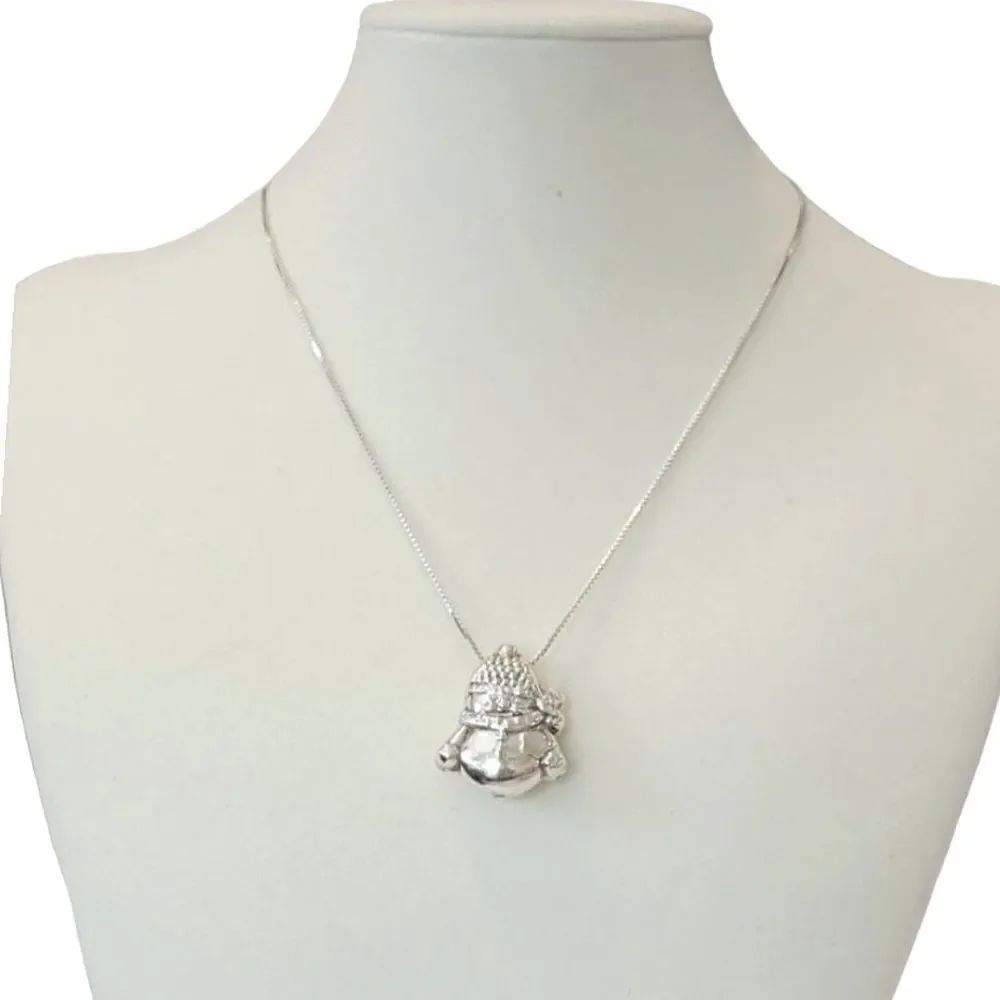 Vintage Sterling Silver Puffy Double Sided Snowman Necklace 18"